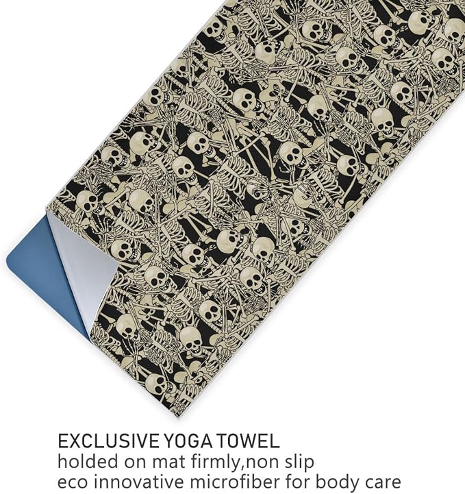 Fun Skull Yoga Mat Towel Non Slip Soft Sweat Absorbent Hot Yoga Mat Towel, for Hot Yoga, Pilates and Workout-73 x 27 Inch