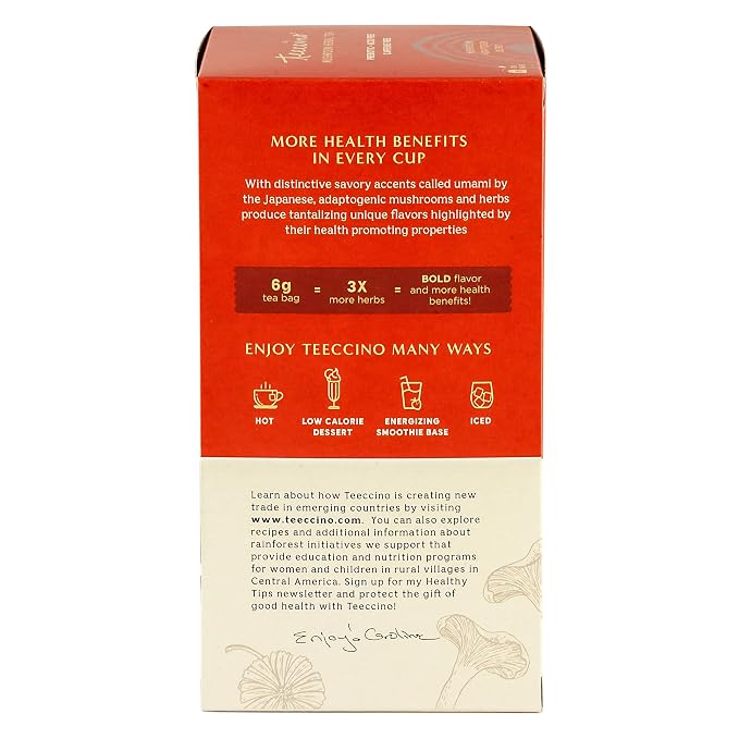 Teeccino Cordyceps Schisandra Tea - Cinnamon Berry - 25 TeaBags - Caffeine Free Mushroom Adaptogenic Herbal Tea, 3x More Herbs Than Regular Tea Bags, Naturally Sweet, Gluten Free, Prebiotic