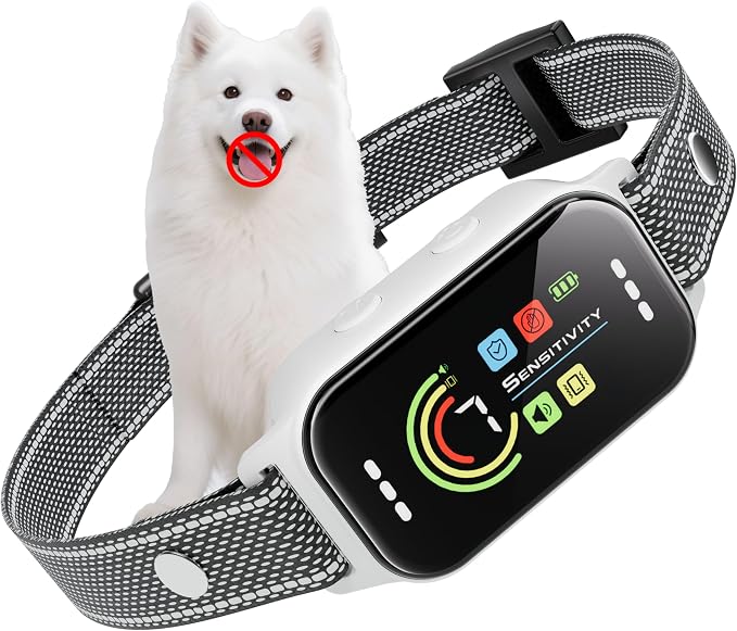 JEUJE Dog Bark Collar,Bark Collar for Large Medium Small Dogs, Anti Barking Training Collar with 7-Level Sensitivity + 5 Safety Modes Humane Training System-White