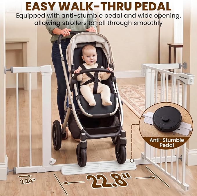 Mumeasy Baby Gate with Door, 29.7-43" Auto Close Dog Gate for Doorways