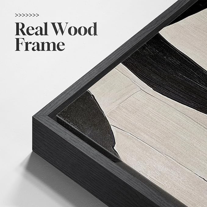 Framed Black and Beige Abstract Wall Art, 2 Piece Canvas Prints Paintings Artwork for Walls, Modern Minimalist Abstract Pictures for Living Room Hallway Bedroom Office Bathroom Wall Decor 16x24 In