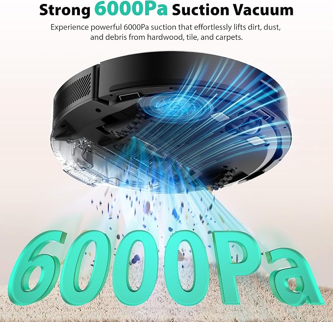 Tikom Robot Vacuum and Mop, Robotic Vacuum Cleaner with Self-Emptying Base | 6000Pa, 90 Days Capacity, LiDAR Navigation, Home Mapping, Ideal for Pet Hair, Hard Floors, Carpet (L8000 Plus)