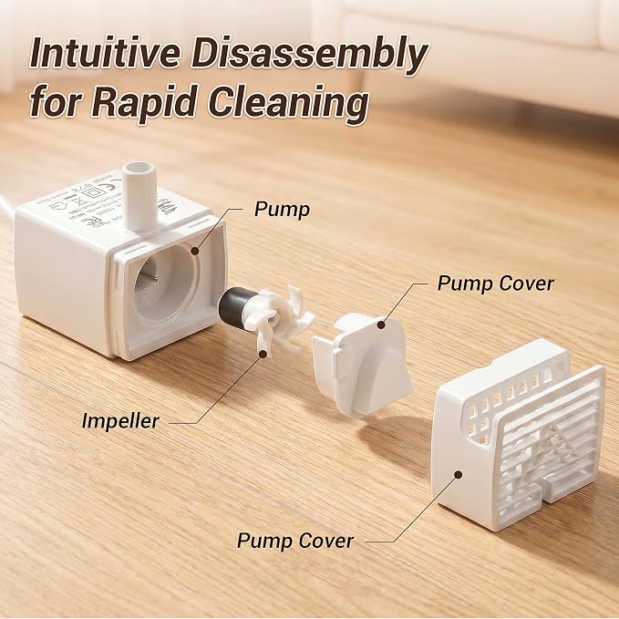 Replacement Water Pump for LUMOVET 95oz/2.8L Cat Water Fountain | Low Noise 5V Water Pump with LED Light