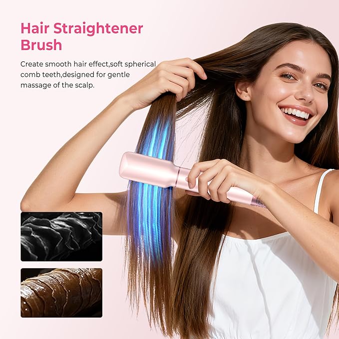 Atopskins 5 in 1 Hair Dryer Brush Set, Hot Air Styler, Detachable Blow Dryer Brush, 3 Heat Settings Auto Curling Wrap Styler, Ionic Hair Styling Tools, Straight Curl Dry Volumiz Smooth (Pink)