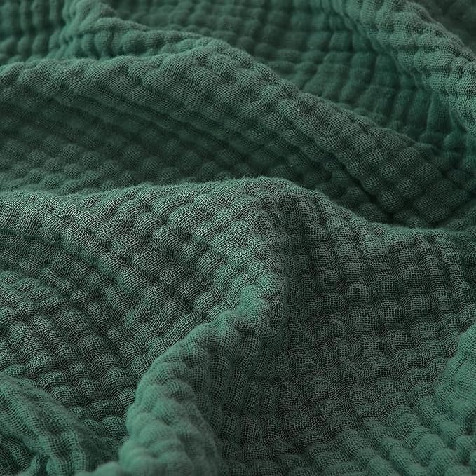 EMME Muslin Blankets for Adults Forest Green Small Blanket 40" x 50" | Throw Blanket for Couch Breathable Gauze Soft Lightweight Airy Light