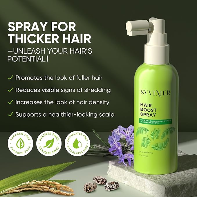 Svvimer Hair Boost Spray - with Rosemary Batana Oil Biotin for Hair Loss and Thinning - Thicker Fuller Longer - for Women and Men 2.7 Fl Oz (Pack of 1)" since unit on hand is Hair Boost Spray.