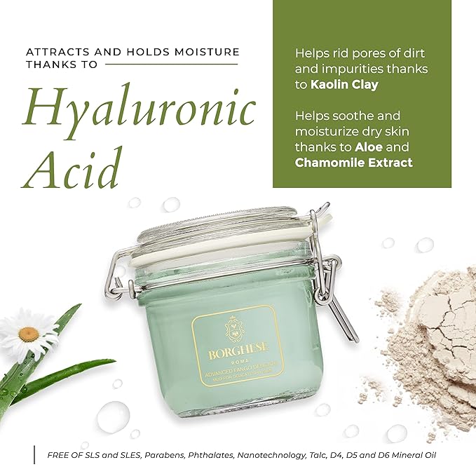 Borghese Advanced Fango Delicato Mud Mask - Hydrating Face Mask with Kaolin Clay, Aloe, Hydrolyzed Collagen & Hyaluronic Acid for Normal & Dry Skin