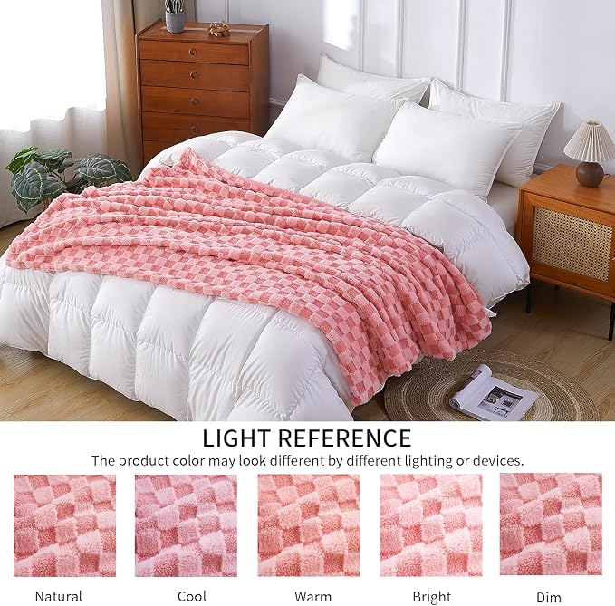 Luxury 3D Checkered Throw Blanket Reversible Thick Warm Blankets for Couch | Soft Velvet Flannel Fuzzy Plush Gift for Women