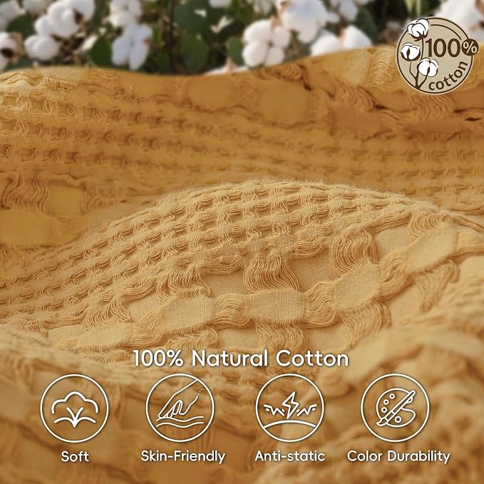 PHF 100% Cotton Waffle Weave Throw Blanket, Lightweight Breathable Summer Blanket for Couch Sofa, Pre-Washed Soft Throws for Bed, Office, Travel & Stylish Home Decor, 50"x60", Pumpkin Orange