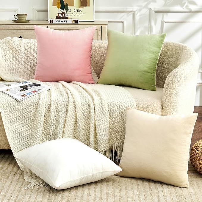 Throw Pillow Covers Pink Set of 2 18x18 Inch Pillow Covers, Soft Velvet Cute Decorative Pillowcases for Couch Sofa Bed, Home Boho Decor, Modern Cushion Covers