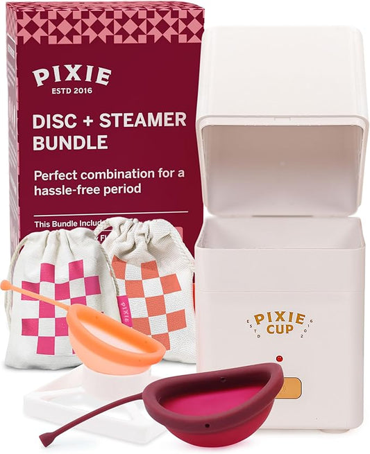 Menstrual Discs with Sterilizer - Ranked 1 for Most Comfortable Soft Reusable Period Disc - Kills 99.9% of Germs with Cleaner Steamer - Wash Your Disc in 3 Minutes! - Compact Sanitizer Kit