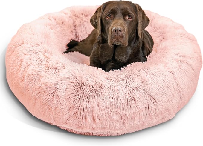 Best Friends by Sheri The Original Calming Donut Dog Bed for Large Dogs up to 100 lbs, Shag Faux Fur, Cotton Candy Pink, 36" x 36"