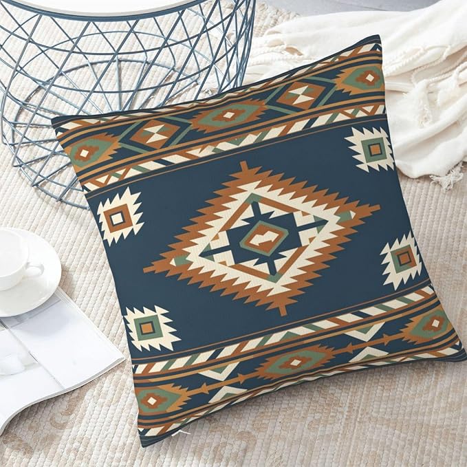 Aztec Southwestern Navy Blue Throw Pillow Covers 20x20 Set of 2 Western Boho Cushion Cases Home Decor