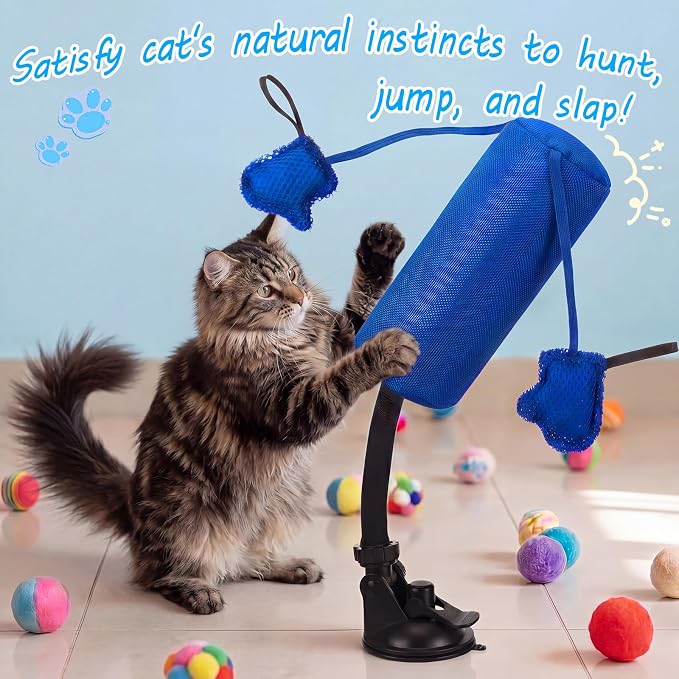1 Pcs Cat Punch Bag Toy Suction Cup Base Catnip,Blue