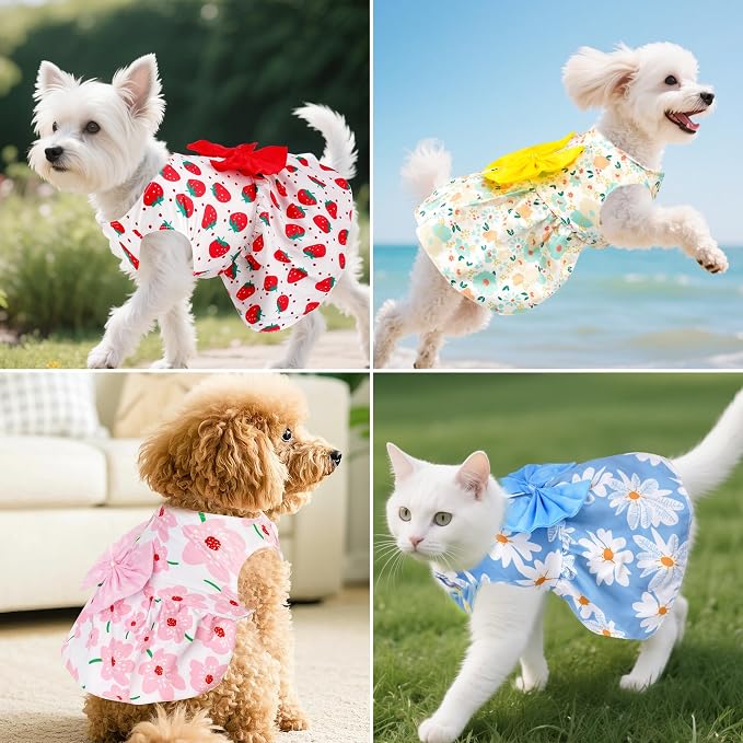 choyaxo 4pcs Cute Dog Dress Pet Dress Puppy Skirt Summer Pet Clothes for Puppy Small Cats