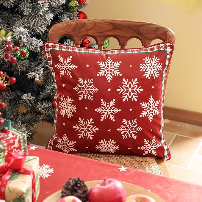 Designer Chrismas Velvet Throw Pillow Cover,18"x18"-Carol C | Vintage Square Pillow Cover,Concealed Zipper Design,Pinecones Pattern,Sofas,Bedroom,Living Room,Lounge Chairs,Decor