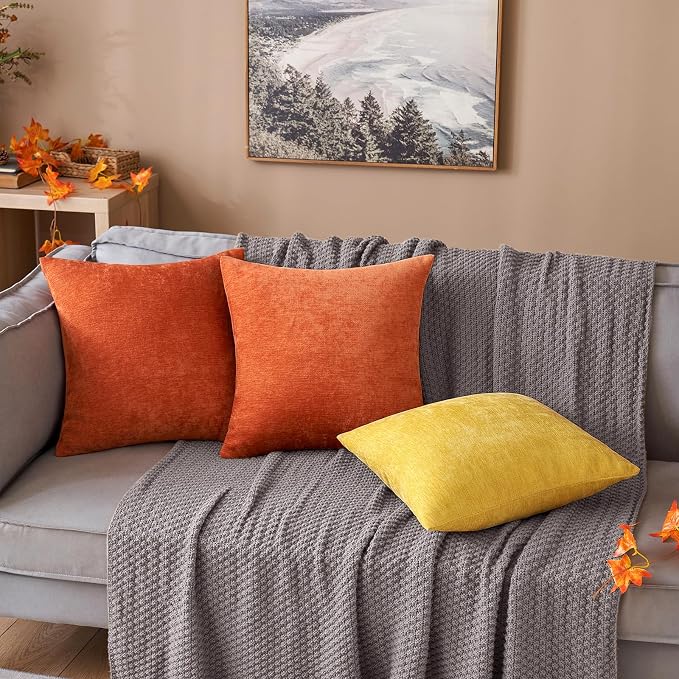 MIULEE Pack of 2 Mustard Yellow Decorative Pillow Covers 18x18 Inch | Soft Chenille Couch Throw Pillows Farmhouse Cushion Covers for Home Decor Sofa Bedroom Living Room