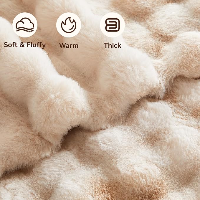 Anysay Faux Fur Throw Blanket, 1000GSM Fluffy Soft Bubble Blanket 80''*90'' | Cozy Plush Warm and Thick Blanket for Couch Bed, Fuzzy Rabbit Throw for Living Room Bedroom Camel
