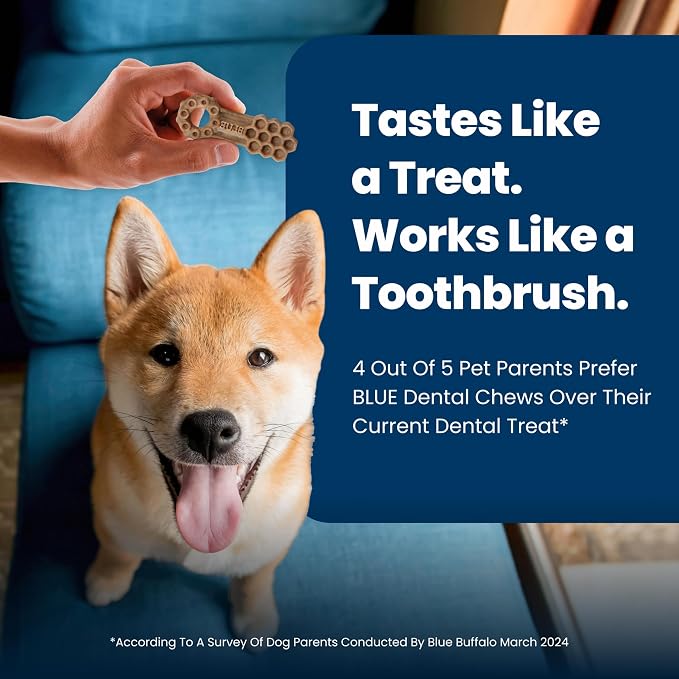 Blue Buffalo Chicken & Spearmint Small Dental Chews, 11.3 oz, 28 ct | 50 Ridges & Grooves Fight Plaque & Tartar, Spearmint Freshens Breath, Natural Ingredients