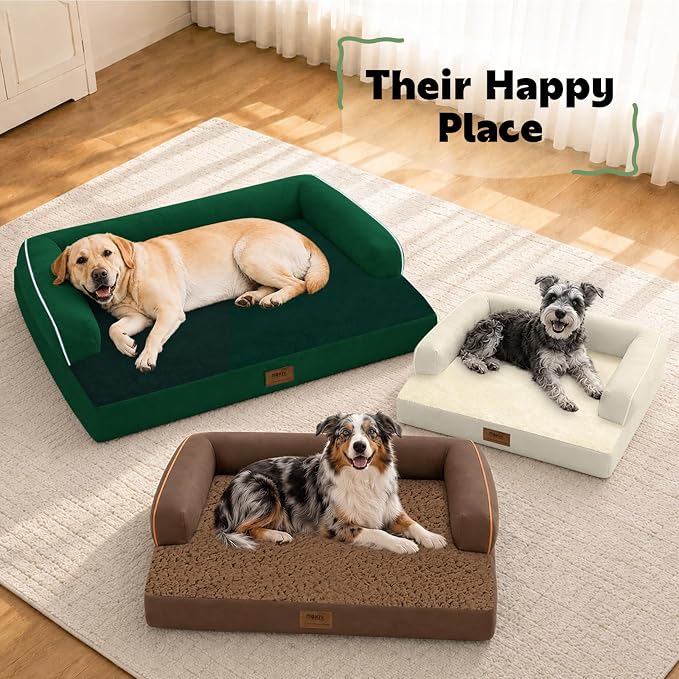 Orthopedic XL Dog Bed with Bolster for Extra Large Size Dogs | Pillow Support for Neck Relief, Egg Crate Foam, Skin-Friendly Surface, Waterproof Liner, Anti-Slip Bottom, 42 x 30 Inch