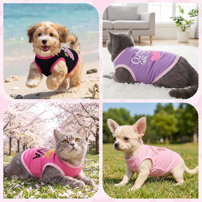 choyaxo 4pcs Dog Printed Shirts Cute Puppy Clothes Sleeveless Pet T Shirts for Small Medium Dogs Cats Summer