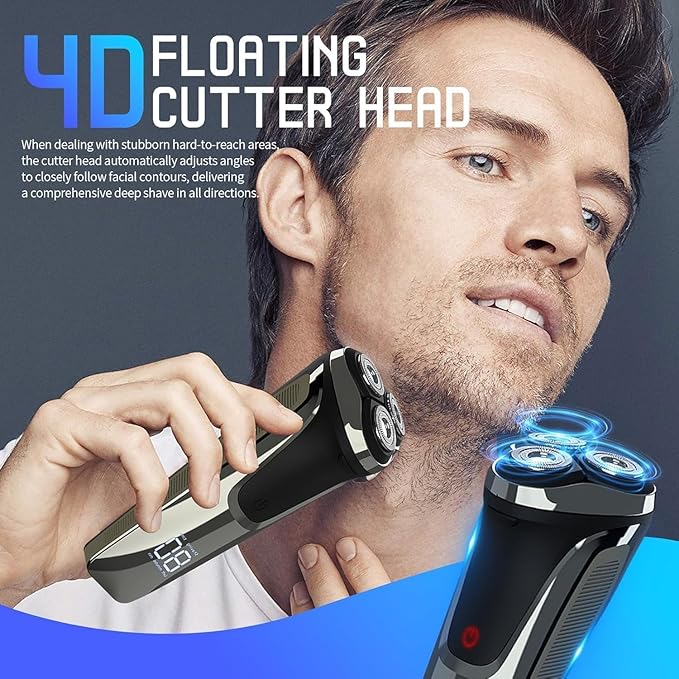 Snapbuy Electric Razor for Men, Snapbuy Electric Razor Pro of Father, Electric Shavers for Men,Ipx7 Waterproof Cordless Shaver with 90-Min Runtime, 4D Floating Head Rotary Shaver, Fast Charging(Black)