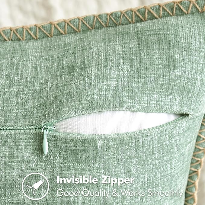 MIULEE Decorative Couch Throw Pillow Covers 18x18 Inch Greyish Green 2 Pack | Farmhouse Pillow Covers with Stitched Edge, Soft Chenille Cushion Cases, for Sofa Bed Living Room Home Decor