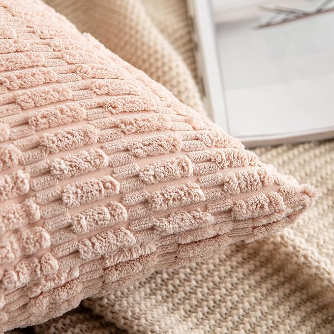 MIULEE Pack of 2 Corduroy Decorative Throw Pillow Covers 12x20 Inch Soft Boho Striped Pillow Covers Modern Farmhouse Home Decor for Spring Sofa Living Room Couch Bed Pink | Soft Boho Striped Pillow Covers Modern Farmhouse Home Decor For Sofa Living Roo...
