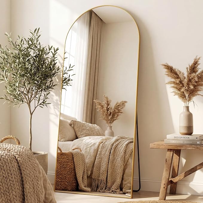 Antok 71" x28” Arched Full Length Floor Mirror, Gold Aluminum Frame, Free Standing/Wall Mount/Leaning for Bedroom, Living Room, Dressing Room