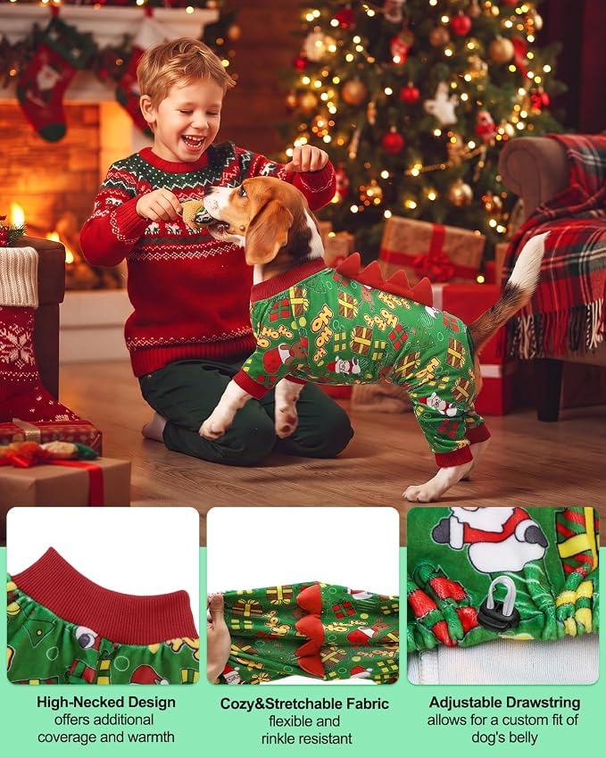 CuteBone Dinosaur Costume Halloween Christmas Dog Pajamas, Stretchy Spandex Crystal Velvet Sleepwear Coat for Small Dogs, Soft & Warm Pet Outfit Clothes for Cold Weather, Cozy Pullover Design COSP28S