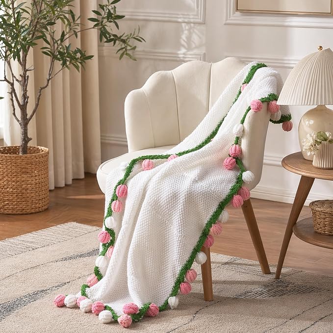 Ivydale Crochet Flower Bouquet Throw Blanket 43inch Rose Knitted Blanket