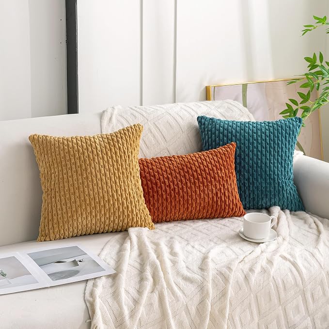 Set of 4 Teal Decorative Throw Pillow Covers 18x18 Inch Corduroy Pillow Covers for Bed Couch Sofa Living Room Soft Square Cushion Cases