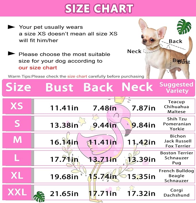 Dog Clothes for Small Medium Dogs Summer Dog Pajamas Girl Boy Puppy Pjs Doggy Onesie with Cute Pattern Pet Outfit Soft Cat Onesies (Pink Flamingo, Medium)