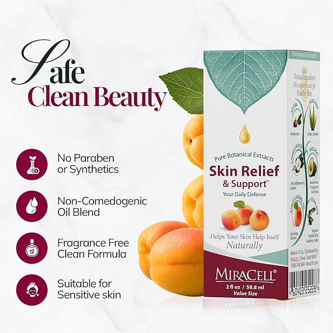 Miracell Skin Relief & Support Oil | Natural Moisturizer for Dry, Sensitive, or Irritated Skin | Soothes Cuts, Scrapes, Bug Bites, Sunburn, Chafing, Rough Hands, Cracked Cuticles & Windburn | 2 oz