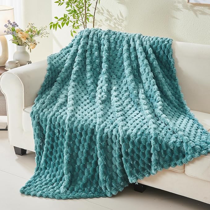 NEWCOSPLAY Fleece Clouds Cozy Throw Blanket for Couch, Light Teal, 50"x60" | Premium Silky Flannel Blanket, Soft Lightweight Fluffy Throw Blanket for Bed Sofa Decor, Gift for All Season Use