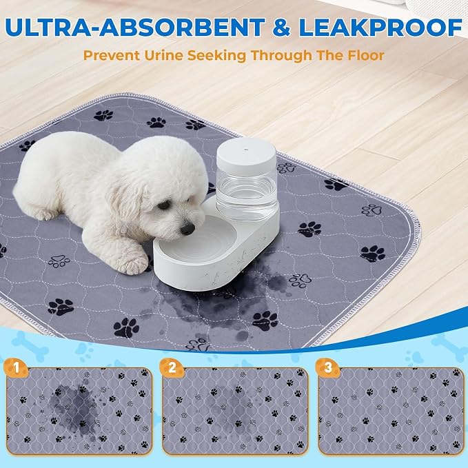 Fostanfly Reusable Puppy Pads, Washable & Absorbent, 18"x24"-2 Pack, Gray | Washable Pee Pads for Dogs, Leakproof & Waterproof Wee Wee Mat, Non Slip Training Potty Pads for Crate, Playpen