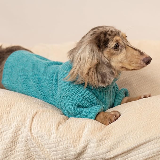 Fitwarm Knitted Dog Sweater - Thermal Winter Clothes for Small Dogs, Boy & Girl - Teal Blue, Small