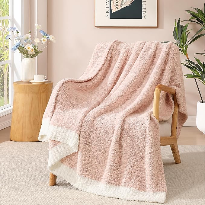 Soft Twin Blanket for Bed-Cozy Warm Reversible Knitted Blankets | Lightweight Fluffy Decor for Women, Mom, Her & Girls, Sofa, Chair, Couch, 60x80in,Cationic Dyeing Pink