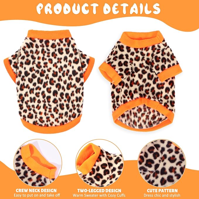 2 Pieces Dog Sweaters for Small Dogs Girl Fleece Puppy Sweater for Teacup Chihuahua Yorkie Clothes Soft Warm Dog Clothes Doggie Pet Outfit Apparel Polka dots Leopard Print, XXS