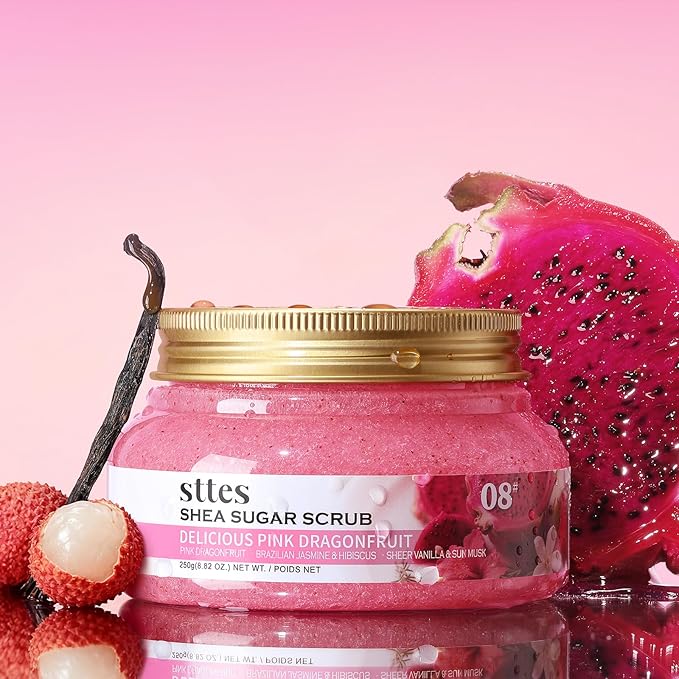 Sttes Smell Rio Shea Sugar Body Scrub 08 (Delicious Pink Dragonfruit) – Tropical Fruit Scent Shower Treatment 250g
