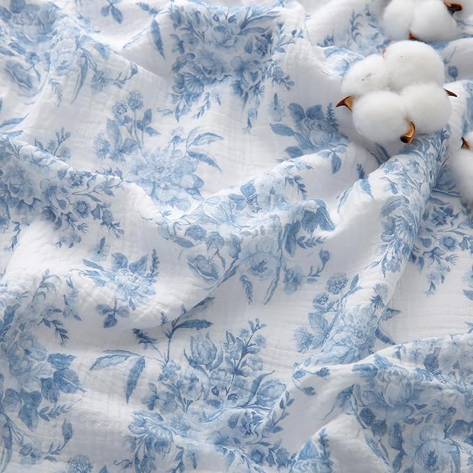 Viviland Cooling Muslin Blanket King Size for Bed Summer Gauze Blanket for Adults Breathable Lightweight Soft for Hot Sleepers Linen Blue Nerrah 108 x 90 Inches