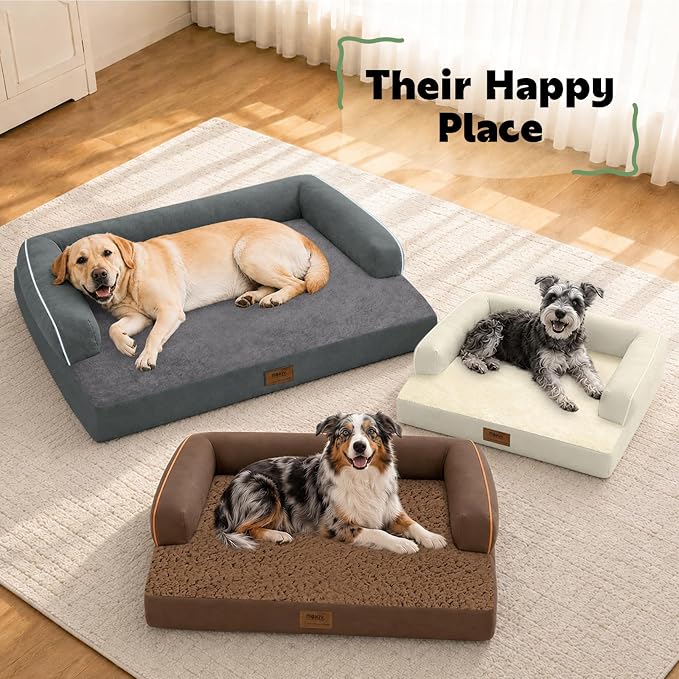 Orthopedic Comfy Washable Dog Bed with Bolster for Medium Small Dogs | Pillow Support for Neck Relief, Egg Crate Foam, Skin-Friendly Surface, Waterproof Liner, Anti-Slip Bottom, 28 x 21 Inch