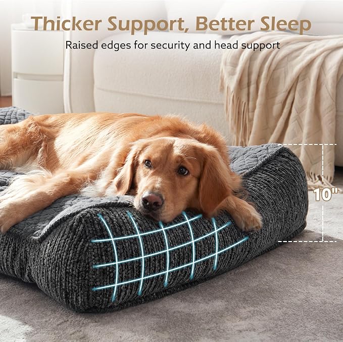 JOEJOY Extra Large Orthopedic Dog Beds Large Sized Dog, Extra Thick Foam Pet Bed Sofa with Bolster Sides, Large Sized Dog Bed with Removable Washable Cover, Non-Slip Bottom, Grey, 48''x35''