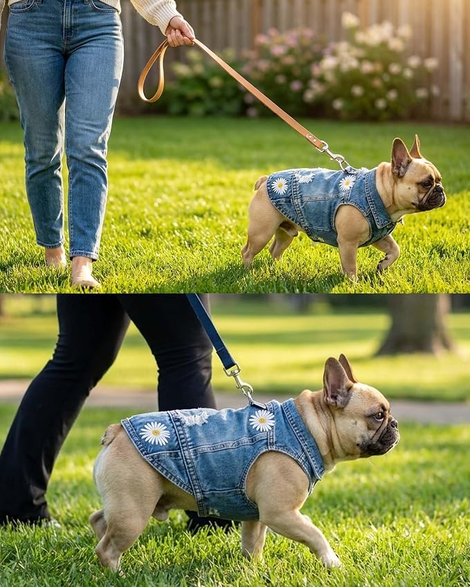 Dog Jean Jacket,Blue Denim Vest for Small Pet,Cute Clothes with D-Ring | Soft Washed Cotton Denim Costume,Cool Apparel Dress Shirt for Puppy,Classic Coat Outfit for Small Dogs Cats Boy Girl