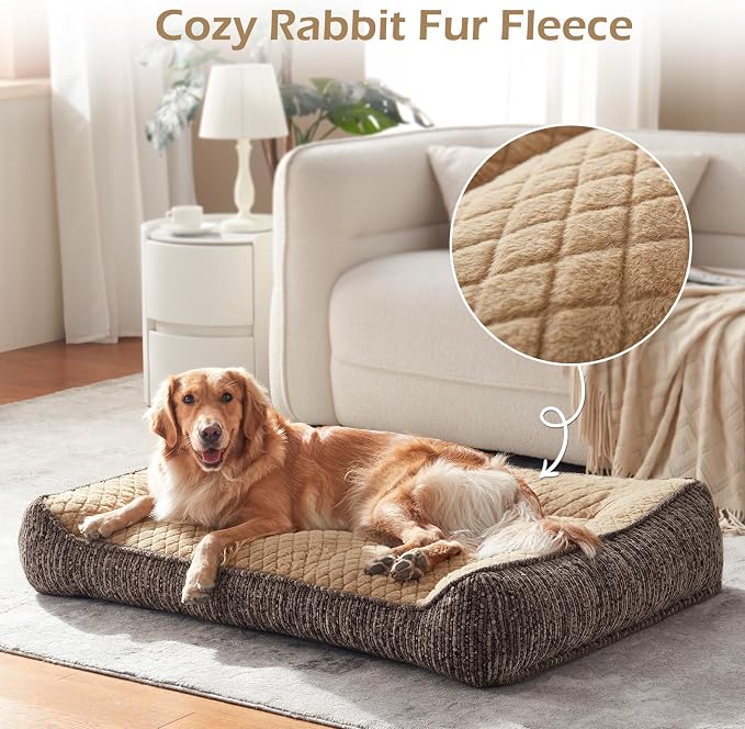 JOEJOY XL Orthopedic Dog Bed Large Size Dog, Extra Thick Big Dogs Couch Bed | Ultra Soft Extra Large Pet Bed Sofa with Bolster Sides & Removable Washable Cover, Brown, 42''x30''