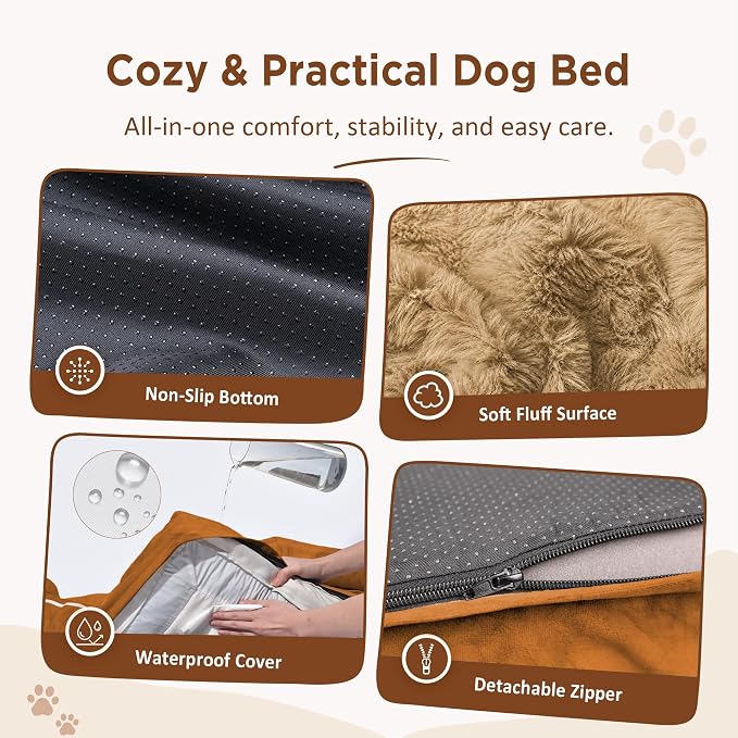 Comfort Expression Waterproof Orthopedic Dog Beds for Large Sized Dog | Supportive Egg Crate Foam Large Pet Bed with Removable Bolster, Dog Couch with Washable Cover & Non-Slip Bottom, 36x27 Inch