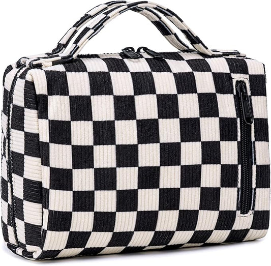 Bluboon Makeup Bag Zipper Pouch Travel Portable Cosmetic Bag Organizer for Women and Girls(Corduroy Checkered)