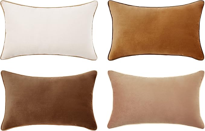 MONDAY MOOSE Decorative Throw Pillow Covers Cushion Cases, Set of 4 Soft Velvet Modern Double-Sided Designs, Mix and Match for Home Decor, Pillow Inserts Not Included (12x20 inch, Brown/Beige)