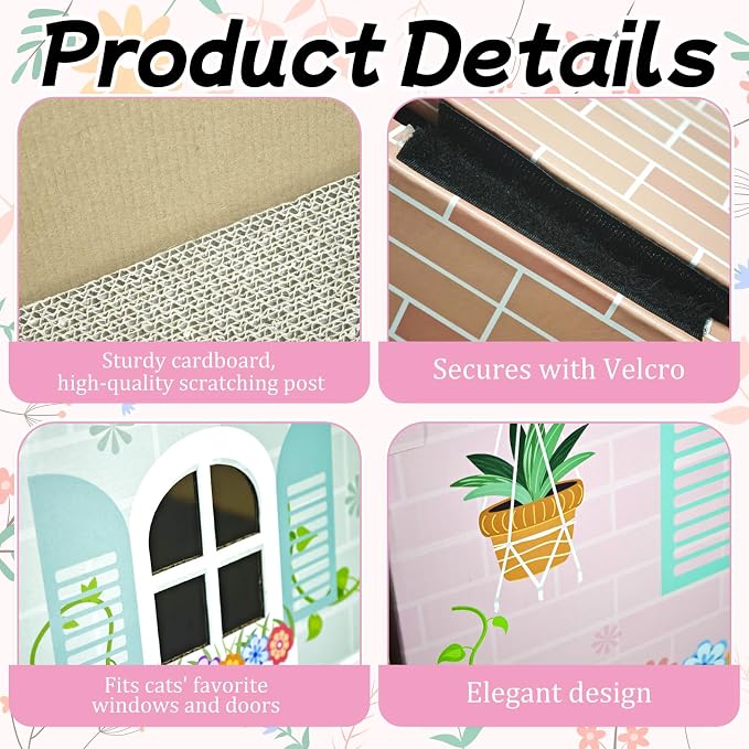Cinrobiye Cardboard Cat House with Scratcher Spring Pet Board Bed Cave Playhouse Hideaway Hideout Condo Decor Small Animals Scratch Box for Indoor Cats Kittens Rabbits Bunny