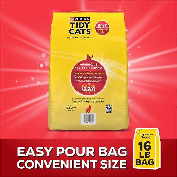 Purina Tidy Cats 24/7 Performance Clumping Cat Litter, 16 lb Bag | Clean Linen scent with 24/7 slow-release deodorizer in a smaller, easy-pour size